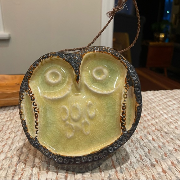 Other - Vintage 70’s Studio Pottery Owl Wall Art or Trinket Dish/Melted Glass